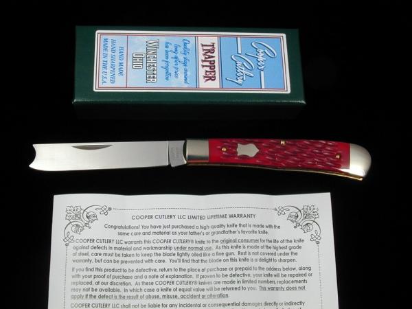 Cooper Cutlery Red Jigged Bone Razor Trapper Knife NIB Made in USA 5119RJBZ 2025 Cooper Cutlery Red Jigged Bone Razor Trapper Knife NIB Made in USA 5119RJBZ 2025