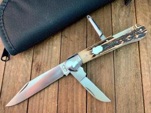 AGRussell Folding Hunter Sambar Stag Locking Main Blade Seki Japan Mid 1990s