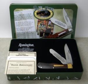 Remington USA R1128 2007 25th Anniv. Cocobola Silver Bullet Trapper Knife in Tin