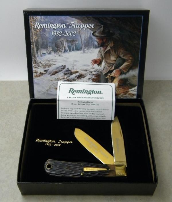 Remington USA 2002 R1123 Bone Gold Blade 20th Anniversary Trapper Knife in Box Remington USA 2002 R1123 Bone Gold Blade 20th Anniversary Trapper Knife in Box