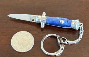 Bambi Mini Keychain Switchblade Knife Blue Swirl Handle Made By Farfalli In Italy Unused