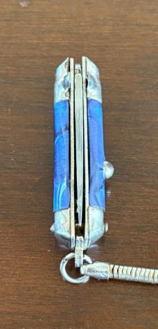 Bambi Mini Keychain Switchblade Knife, Blue Swirl Handle, Made By Farfalli In Italy, Unused