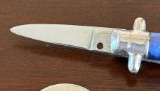 Bambi Mini Keychain Switchblade Knife, Blue Swirl Handle, Made By Farfalli In Italy, Unused