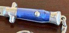 Bambi Mini Keychain Switchblade Knife, Blue Swirl Handle, Made By Farfalli In Italy, Unused