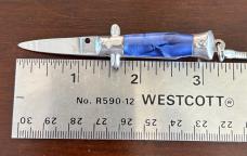 Bambi Mini Keychain Switchblade Knife, Blue Swirl Handle, Made By Farfalli In Italy, Unused
