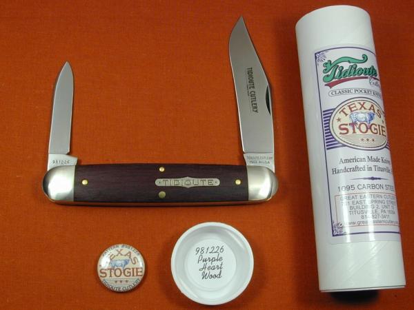 Great Eastern Cutlery GEC Smooth Purple Heart Wood Texas Stogie Knife NIT 981226 Made In USA Great Eastern Cutlery GEC Smooth Purple Heart Wood Texas Stogie Knife NIT 981226 Made In USA