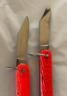 2 Orange Paratrooper Switchblade Knives, Schrade Walden and Logan Smyth
