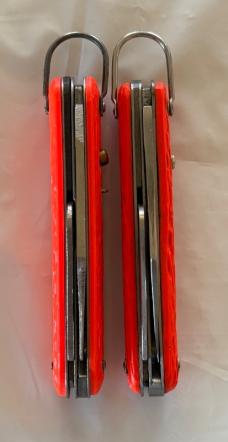 2 Orange Paratrooper Switchblade Knives, Schrade Walden and Logan Smyth