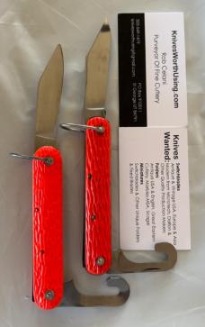 2 Orange Paratrooper Switchblade Knives, Schrade Walden and Logan Smyth