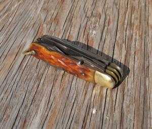 Large Multi Blade Occupied Japan Folder Jigged Honey Bone 6quot Closed Sanko Cop Japan Blades Snap