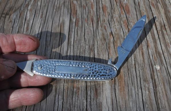 Bonsa Solingen Germany Hammered Handles Silver Plated 3 7/8" Closed, Mint 50s-60s Mirrored Finish