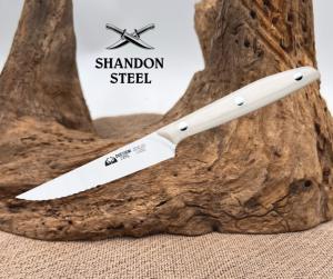 DUE CIGNI Single Steak Knife White POM Handle UNI X50CrMoV15 Blade 2c 1003D W
