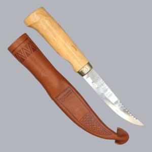 Vintage 1990s Finnish Kuusamo Puukko Knife with Masur Birch Handle #8666