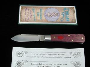 Dollar Knife Co Smooth Blood Wood with Red Shield Jack Knife NIB from Cooper Cutlery USA BW-RS