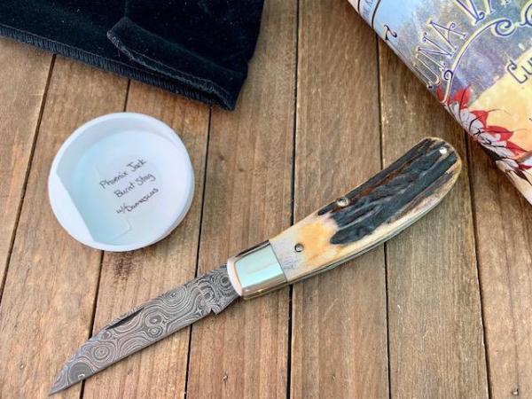 Tuna Valley Phoenix Jack India Burnt Stag 1095 High Carbon Raindrop Damascus 2020 Tuna Valley Phoenix Jack India Burnt Stag 1095 High Carbon Raindrop Damascus 2020