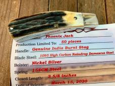 Tuna Valley Phoenix Jack India Burnt Stag 1095 High Carbon Raindrop Damascus 2020
