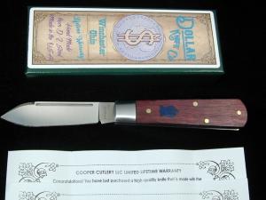 Dollar Knife Co Smooth Blood Wood with Blue Shield Jack Knife NMIB from Cooper Cutlery USA BW-BS