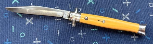 Colonial Shur-Snap Bowtie Fishtail Switchblade Knife, Custom Yellow Cream Micarta Scale