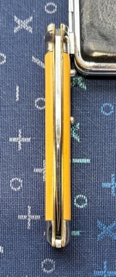 Colonial Shur-Snap Bowtie Fishtail Switchblade Knife, Custom Yellow Cream Micarta Scale