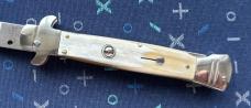 AGA Campolin 9 Inch Switchblade Lockback Knife, Great Horn, S Guard, Dagger Blade, Italy, Unused 