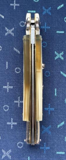 AGA Campolin 9 Inch Switchblade Lockback Knife, Great Horn, S Guard, Dagger Blade, Italy, Unused 