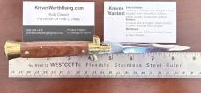 Vintage 9 Inch Switchblade Knife, Kris Blade and Wood Scales, Italy 