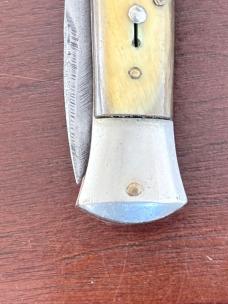 Old 8 Inch Picklock Switchblade Knife, Nice Horn Scales and Heavily Used Blade, Italy 