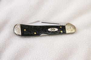 Case Mini Copperlock Green Ivy Etched Bone with Scrolled Bolsters