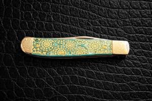 CASE 2015 KALEIDOSCOPE ETCHED CARIBBEAN BLUE BONE 1-BLADE MINI TRAPPER (free shipping)
