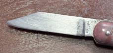 Edgemaster FatJack Switchblade Knife, Maroon Swirl Plastic Scales, Used 