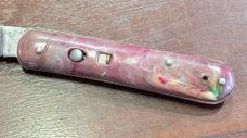 Edgemaster FatJack Switchblade Knife, Maroon Swirl Plastic Scales, Used 