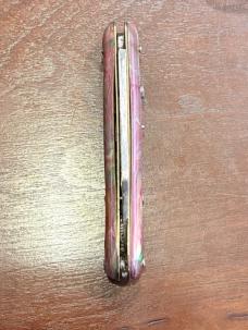 Edgemaster FatJack Switchblade Knife, Maroon Swirl Plastic Scales, Used 