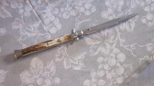 New 13" Italian Stiletto Stag Horn Bayonet grind Blade full lined nickel/silver bolsters.
