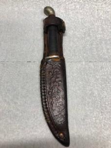  KINFOLKS USA 933 Small Leather Handle Fixed Blade Knife And A Sheath
