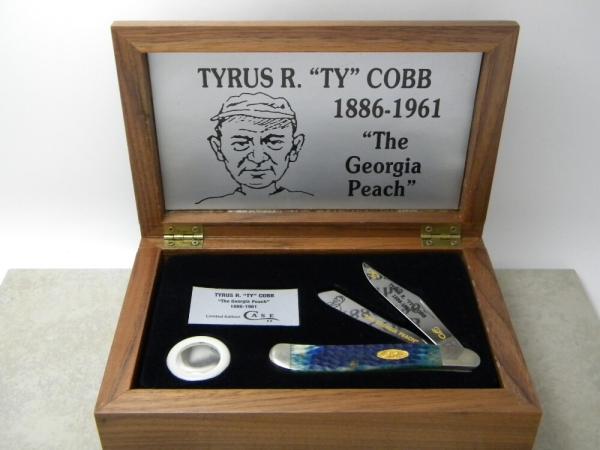 Case XX USA 86240 "Ty Cobb Georgia Peach" Pick Bone Trapper Knife in Wood Display Case XX USA 86240 "Ty Cobb Georgia Peach" Pick Bone Trapper Knife in Wood Display