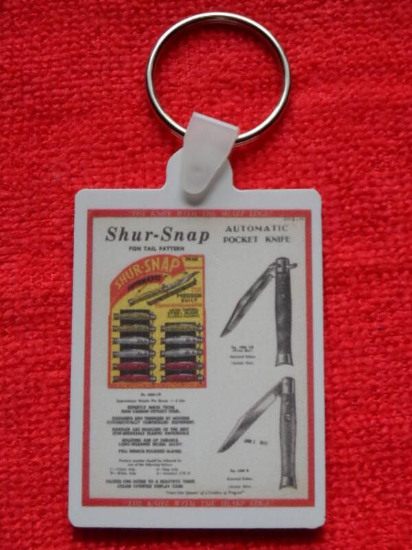 1950's Shur-Snap american switchblade keychain & postcards