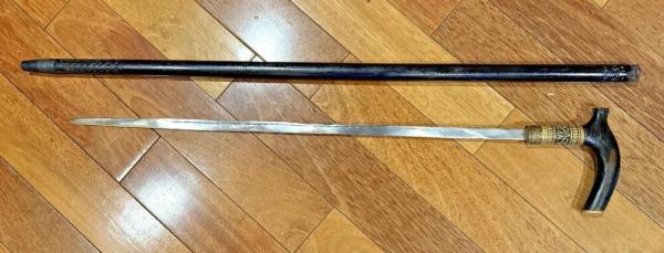 Victorian Cane Sword Antique Walking Stick Sword INDIA Marked Blade Horn Handle Victorian Cane Sword Antique Walking Stick Sword INDIA Marked Blade Horn Handle