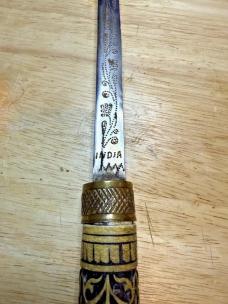 Victorian Cane Sword Antique Walking Stick Sword INDIA Marked Blade Horn Handle