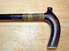Victorian Cane Sword Antique Walking Stick Sword INDIA Marked Blade Horn Handle