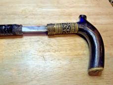 Victorian Cane Sword Antique Walking Stick Sword INDIA Marked Blade Horn Handle