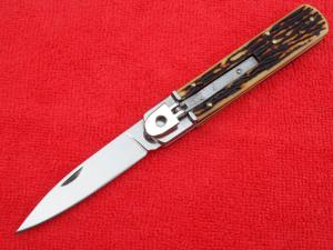 New 7-3/4" Hubertus/Boker style Leverlock automatic switchblade stag handles II