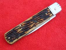 New 7-3/4" Hubertus/Boker style Leverlock automatic switchblade stag handles II