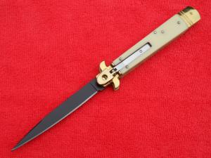 New 9quot  Leverlock-Stiletto style switchblade knife Ivory Handles black blade
