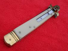 New 9"  Leverlock-Stiletto style switchblade knife Ivory Handles black blade