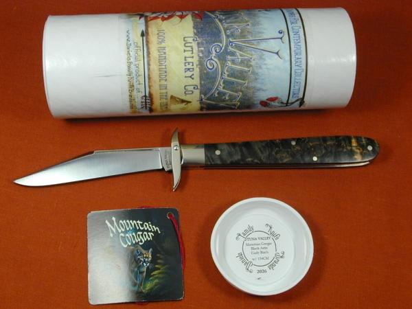 Tuna Valley Cutlery Black Arctic Curly Birch Wood Mountain Cougar Cheetah Knife Rare 1 of 10 COA USA Tuna Valley Cutlery Black Arctic Curly Birch Wood Mountain Cougar Cheetah Knife Rare 1 of 10 COA USA