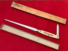 Vintage Cincinnati Reds Knife/Letter Opener Embossed Cracked Ice Handles 10-1/2”with Box Unsharpened