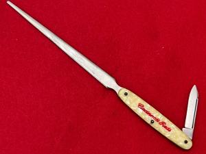 Vintage Cincinnati Reds Knife/Letter Opener Embossed Cracked Ice Handles 10-1/2”with Box Unsharpened