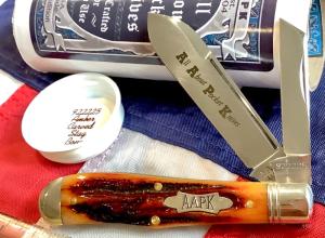 AAPK 2025 Great Eastern, GEC Tidioute Cutlery, 922225 w/ Sweet Amber Carved Stag Bone Handles -NOS