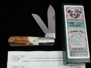 New York Knife Co Genuine Stag Barlow Knife by Cooper Cutlery 2506 S USA Made Integral Bolsters