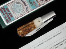 New York Knife Co Genuine Stag Barlow Knife by Cooper Cutlery 2506 S USA Made Integral Bolsters